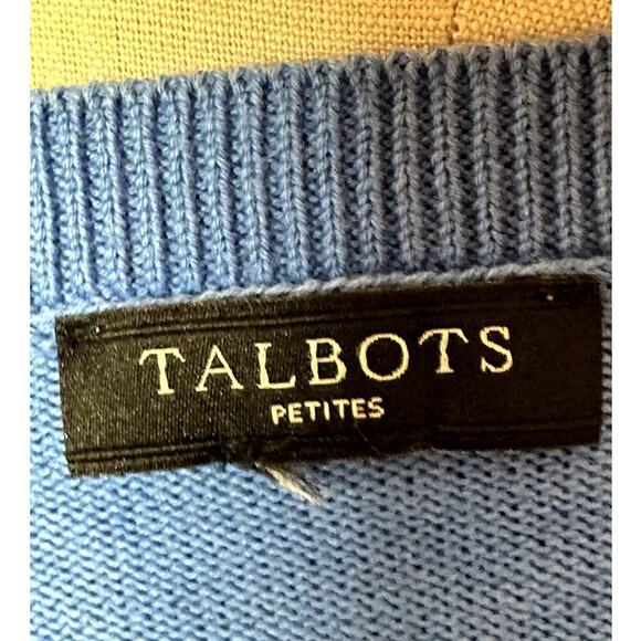 Vntg Talbots Petite Blue Sequined Butterflies Short Sleeve Sweater Top Womens LP - Picture 5 of 6